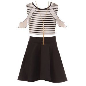 Little Girls Long Sleeve Ruffle Top Blouse Floral Skirt 3 PCS Clothing Dress Set